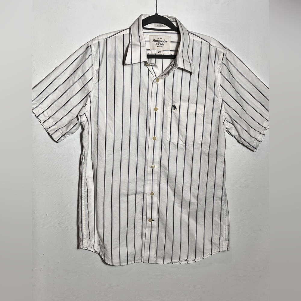 Abercrombie & Fitch Men's White Button Up Shirt Brown Blue Stripes XL